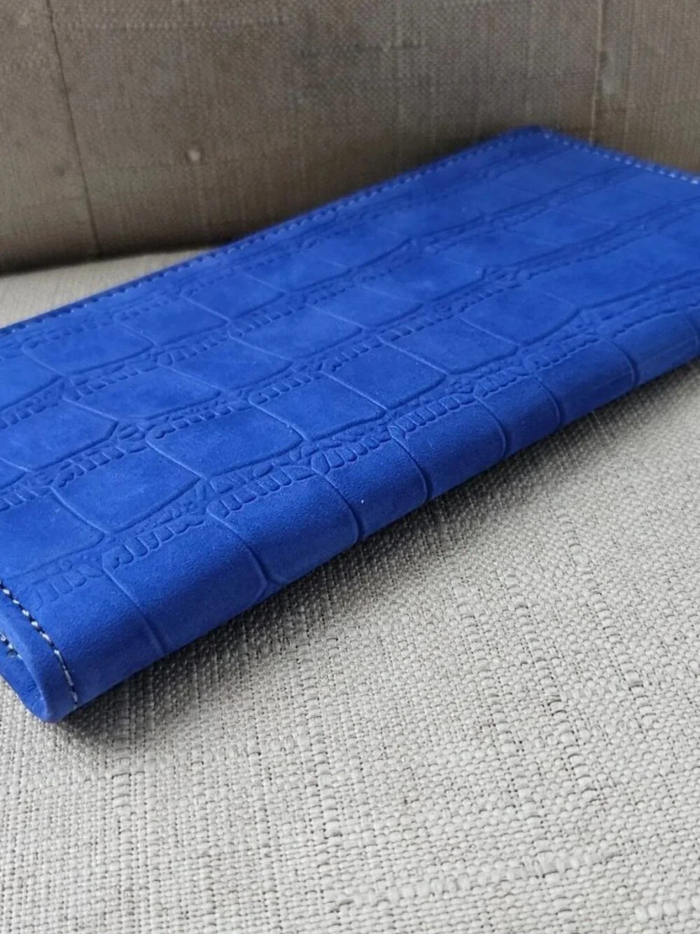 Long Wallet Cardholder Blue Genuine Leather Billfold Clutch Purse Handma